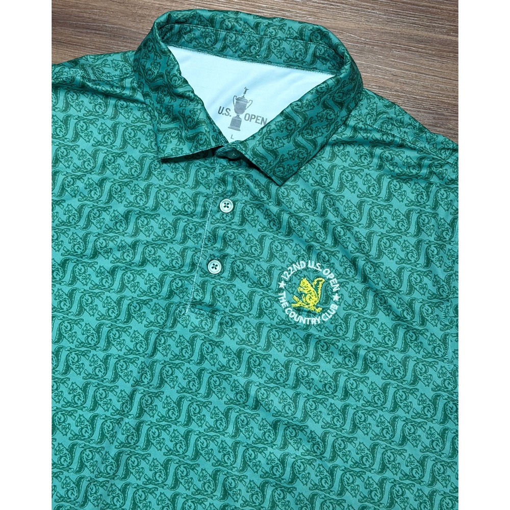 US Open 122nd The Country Club Green AOP Squirrel Print Golf Polo Shirt Sz L